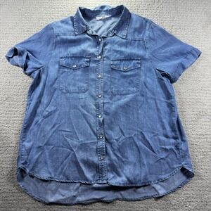 Jane and Delaney Pearl Snap Front Short Sleeve Blouse Size XL